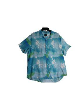 Guess Short Sleeve Blue White Blended Button Down Shirt Mens 2XL XXL